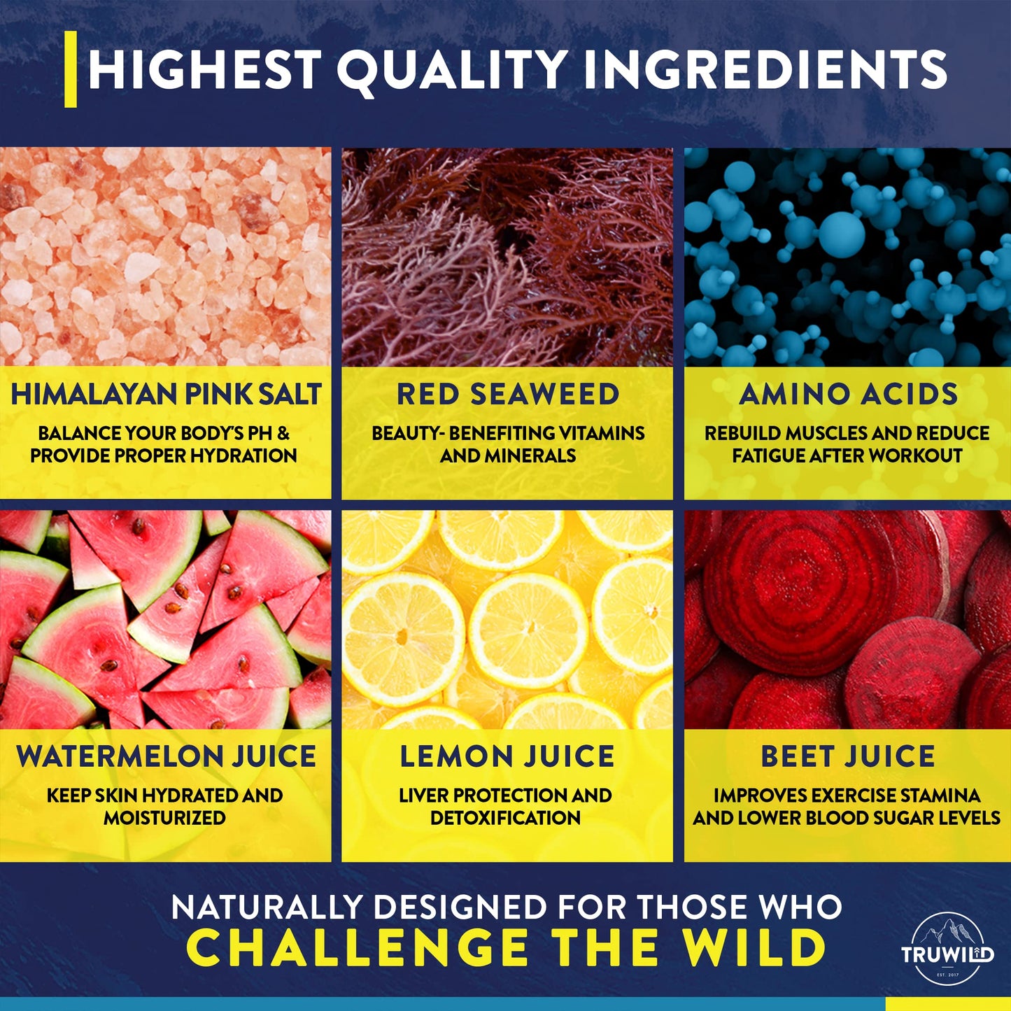 TruWild Natural Hydration Powder with Zero Sugar, Vegan Electrolytes + Amino Acids, Recovery Drink for Everyday Use, Post Workout Muscle Support Supplement with Magnesium (Watermelon Lemonade)