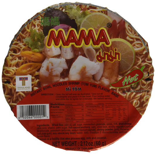 MAMA Instant Noodle Soup Bowls Shrimp Tom Yum 212 oz 12 Count