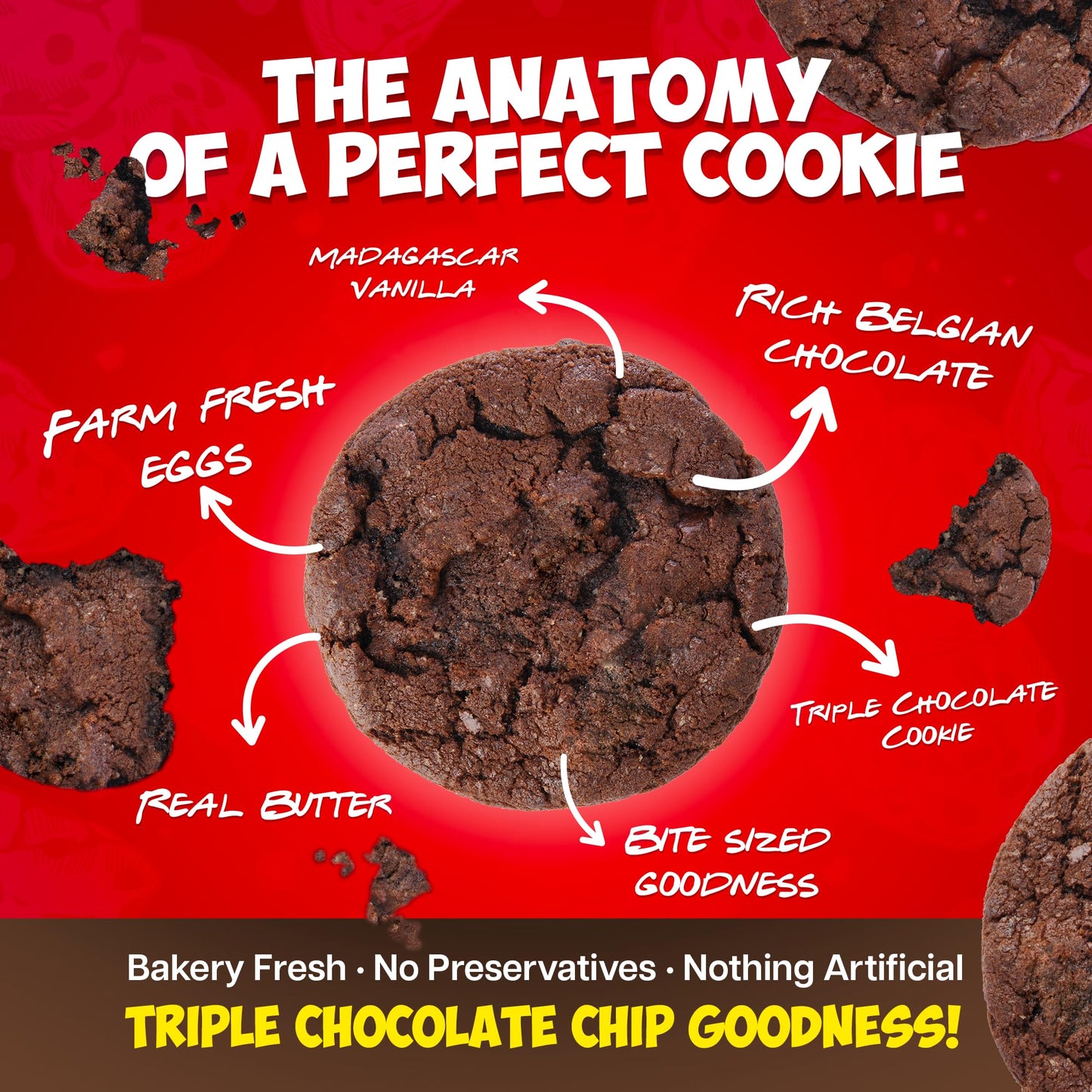 Bart  Judys Gourmet Chocolate Chip Cookies Made With Only Delicious Natural REALIngredients Homemade Goodness Cookie Snack Triple Chocolate Flavor 16 Oz 6 Pack