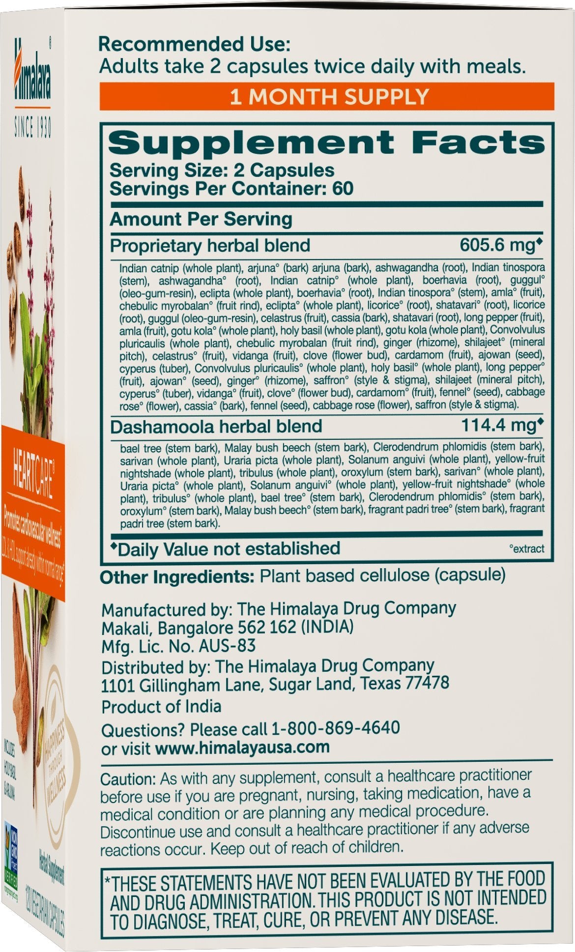 Himalaya HeartCare for Daily Wellness, 720mg, 120 Capsules, 1 Month Supply