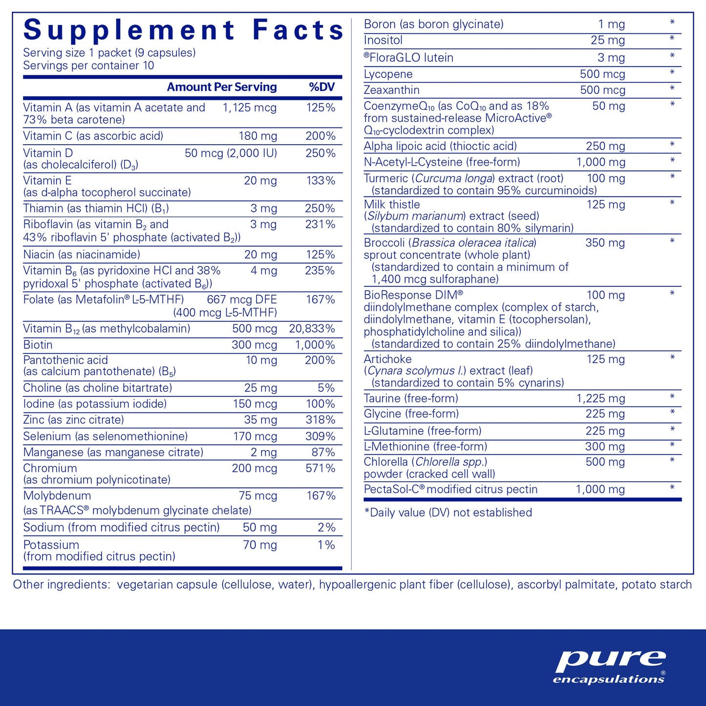 Pure Encapsulations UltraDetox 10-Day Pure Pack Providing Core Nutrients, Broccoli, Taurine, NAC, DIM, Modified Citrus Pectin and Chlorella | 10 Packets