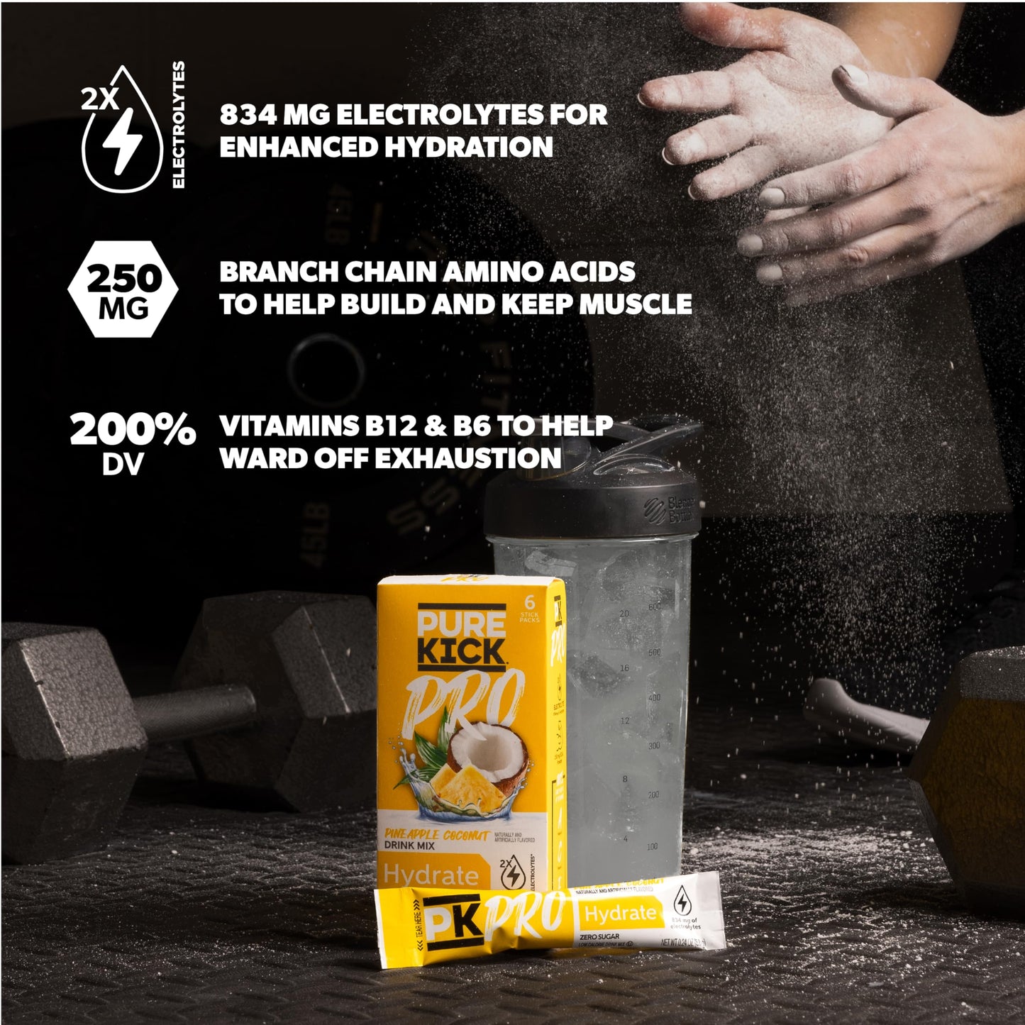 PURE KICK PRO Hydration Electrolyte Drink Mix, Pineapple Coconut, Includes 1 Box with 6 Packets in Each Box