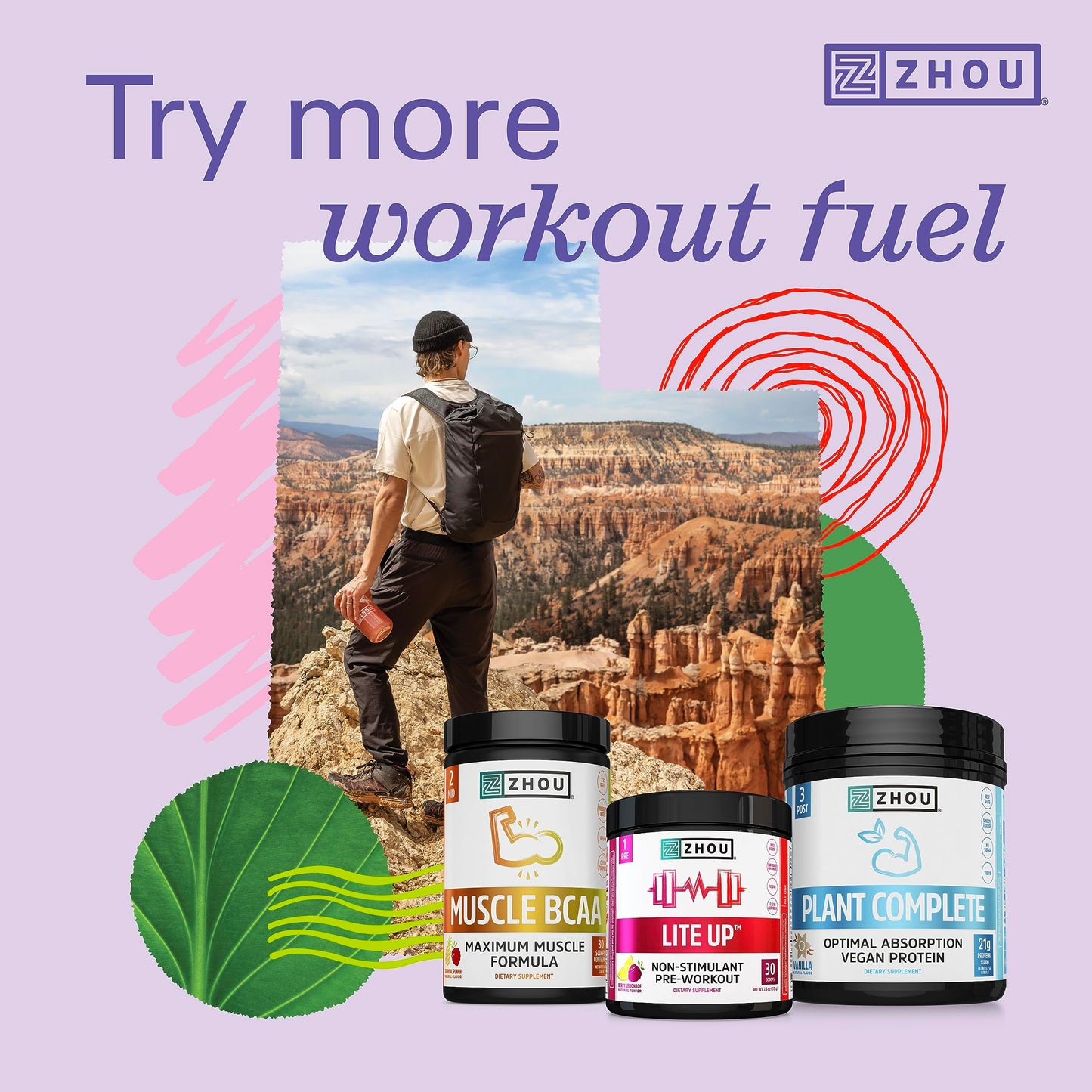 Zhou Nutrition Creatine Monohydrate Powder, Pure Unflavored Creatine Powder, Workout Recovery, Physical Performance Support, Vegan, Non-GMO, Gluten Free, Made Without Soy, 45 Servings