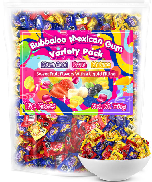 Bubbaloo Mexican Bubble Gum Variety Pack 150 Pcs Authentic Bubblegum Fruit Flavors Banana Strawberry and Blueberry by Don Turinos