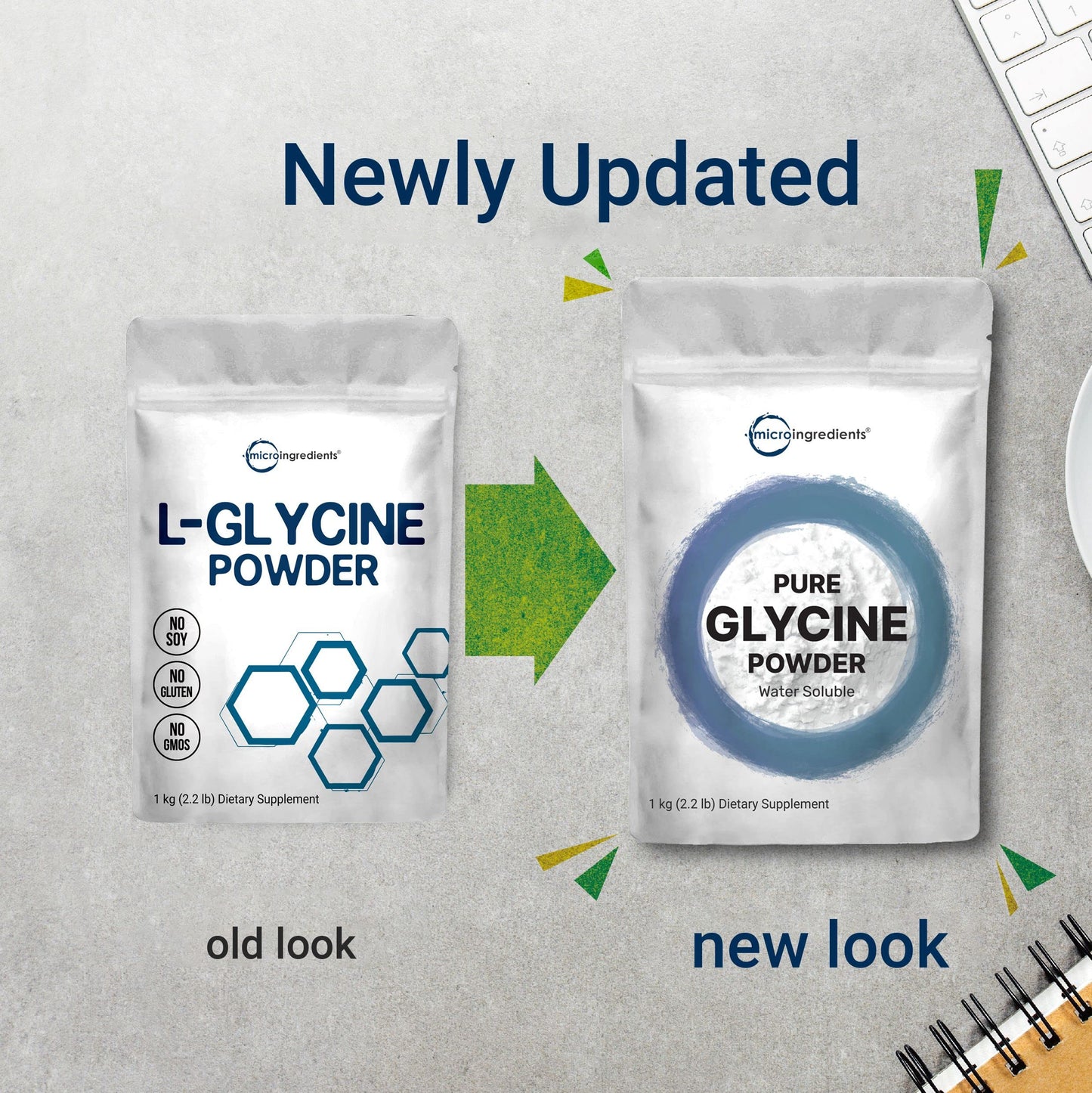 Micro Ingredients Glycine Powder, 1KG (2.2 Pounds), Glycine 1000mg Per Serving, Supports Restful Sleep and Neurotransmitter, Water Soluble and Products of USA