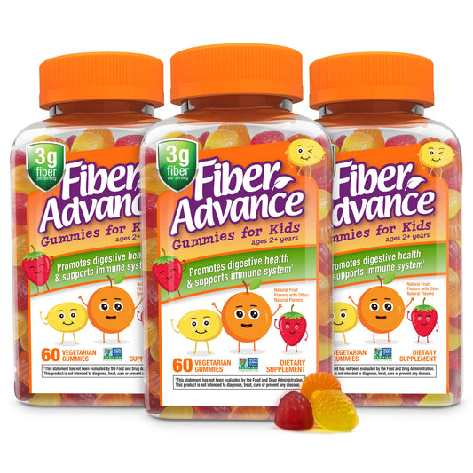 Fiber Advance Gummies | 100% Plant Based Fiber Supplement for Digestive Health | Chicory Root Inulin Prebiotic Gummies | Gluten Free, Vegetarian, & Non-GMO (Kids 3-Pack)