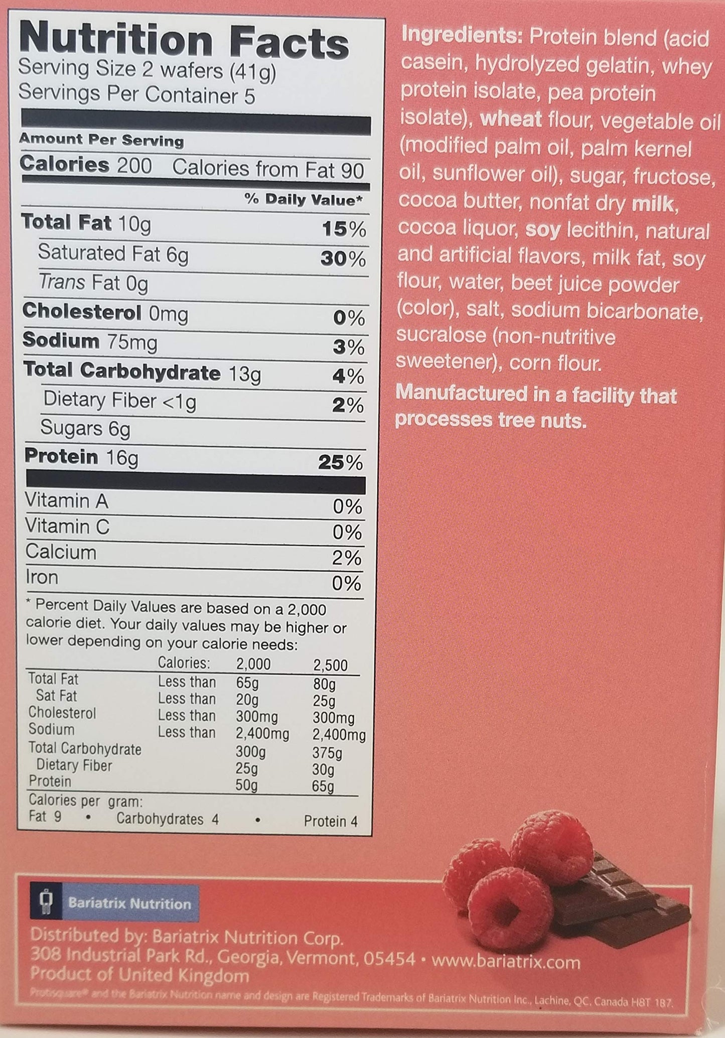Proti Fit High Protein Wafer Bar - Raspberry (5 servings/box) - Trans Fat Free, Aspartame Free, Cholesterol Free