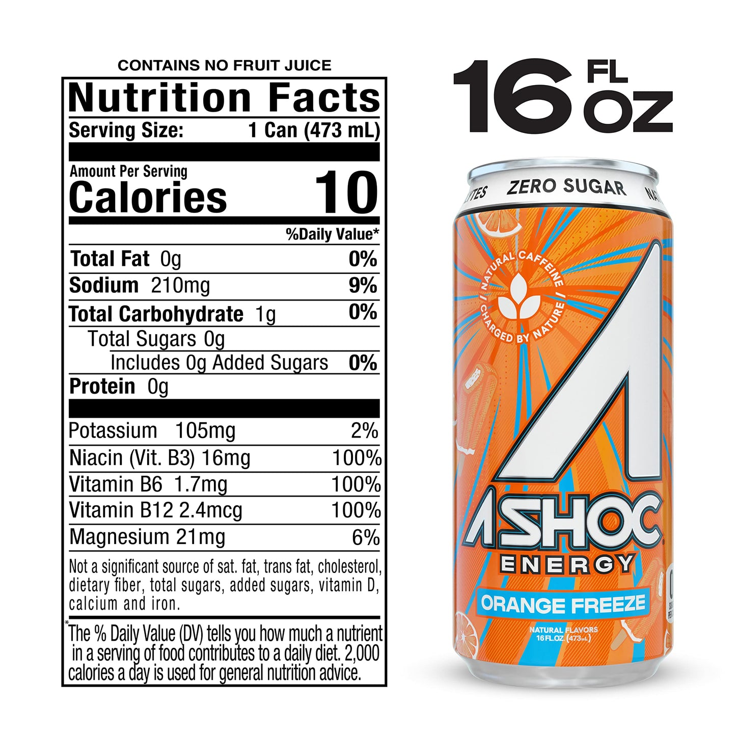 A SHOC Orange Freeze Energy Drink 16 fl oz can Pack of 12