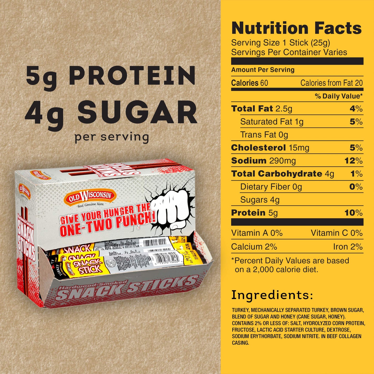 Old Wisconsin Honey Turkey Sausage Snack Sticks Naturally Smoked Ready to Eat High Protein Low Carb Keto Gluten Free Counter Box Pack of 42 Individually Wrapped Sticks