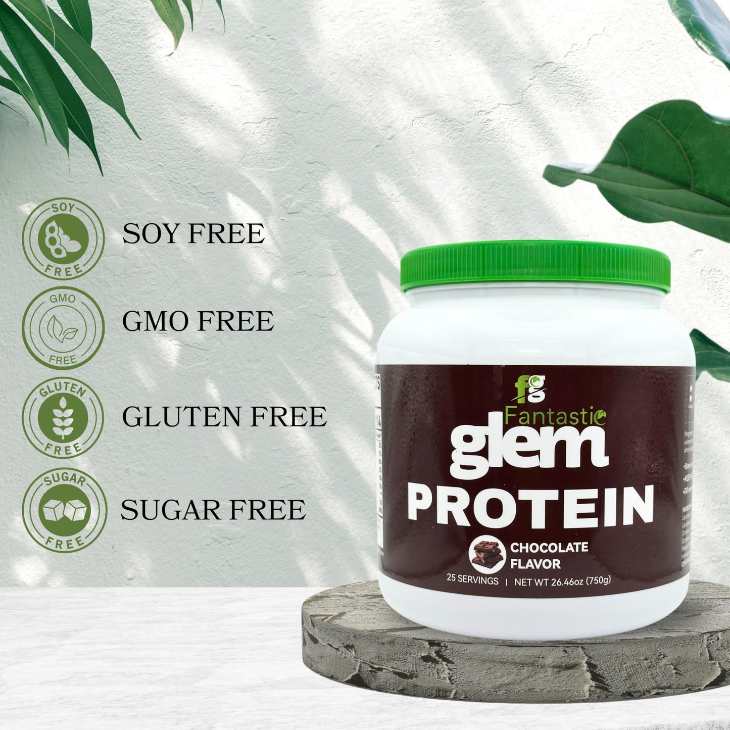 Fantastic Glem Chocolate Protein Powder - Support Muscle Growth, Recovery, and Sustained Energy - GMO, Soy Gluten and Sugar Free, 20g of Protein per Serving - 25 Servings, 750g