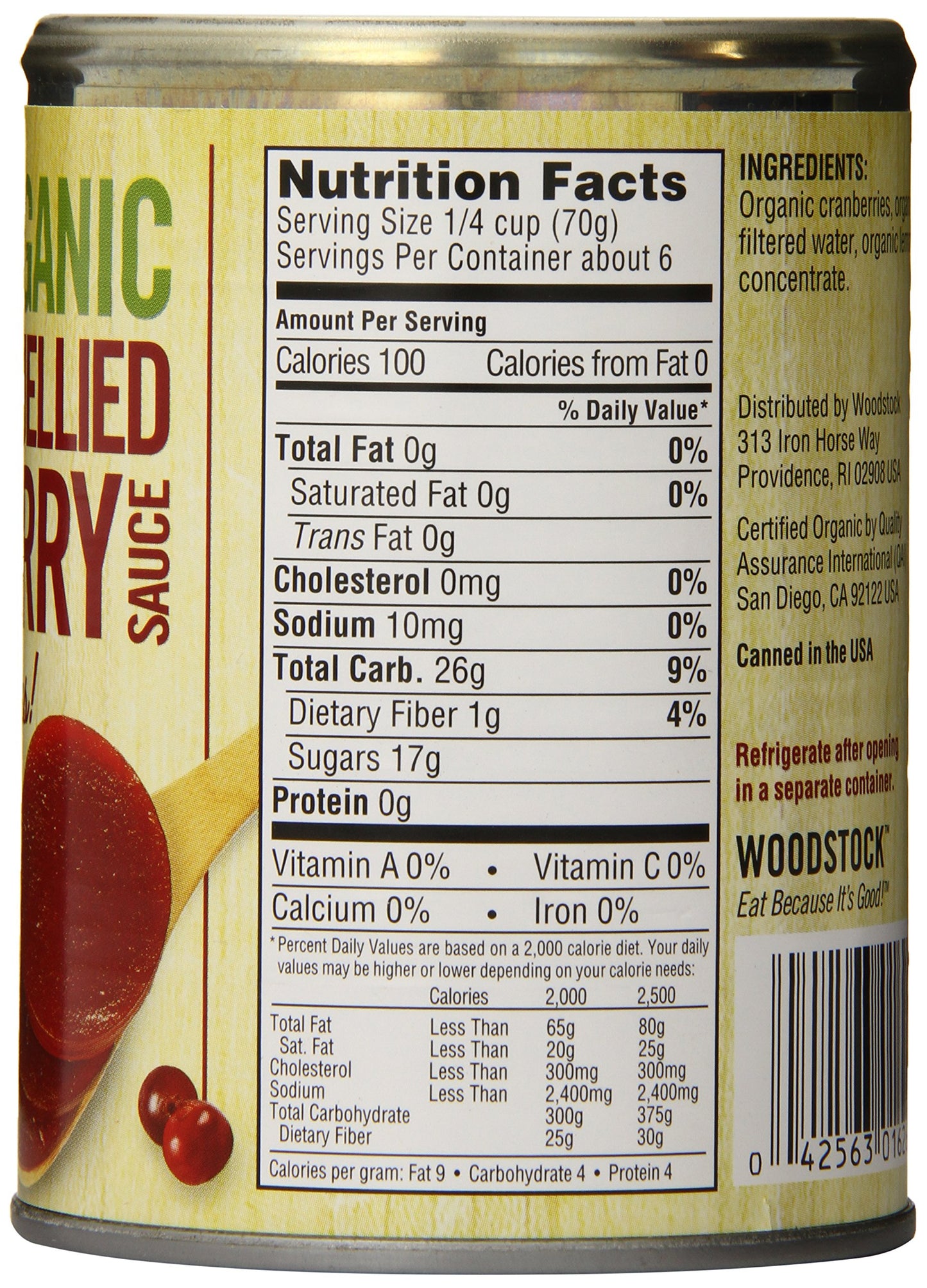 Woodstock Farms  Organic Jellied Cranberry Sauce  14 oz