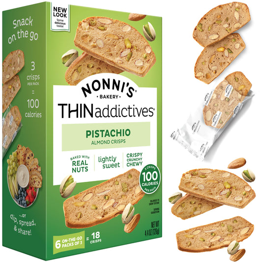 Nonnis THINaddictives Almond Thin Cookies  Pistachio Almond Cookie Thin  Sweet Crunchy  Chewy Almond Cookie  Perfect wCoffee  Biscotti Individually Wrapped Cookie  Kosher Coffee Cookie 44 oz