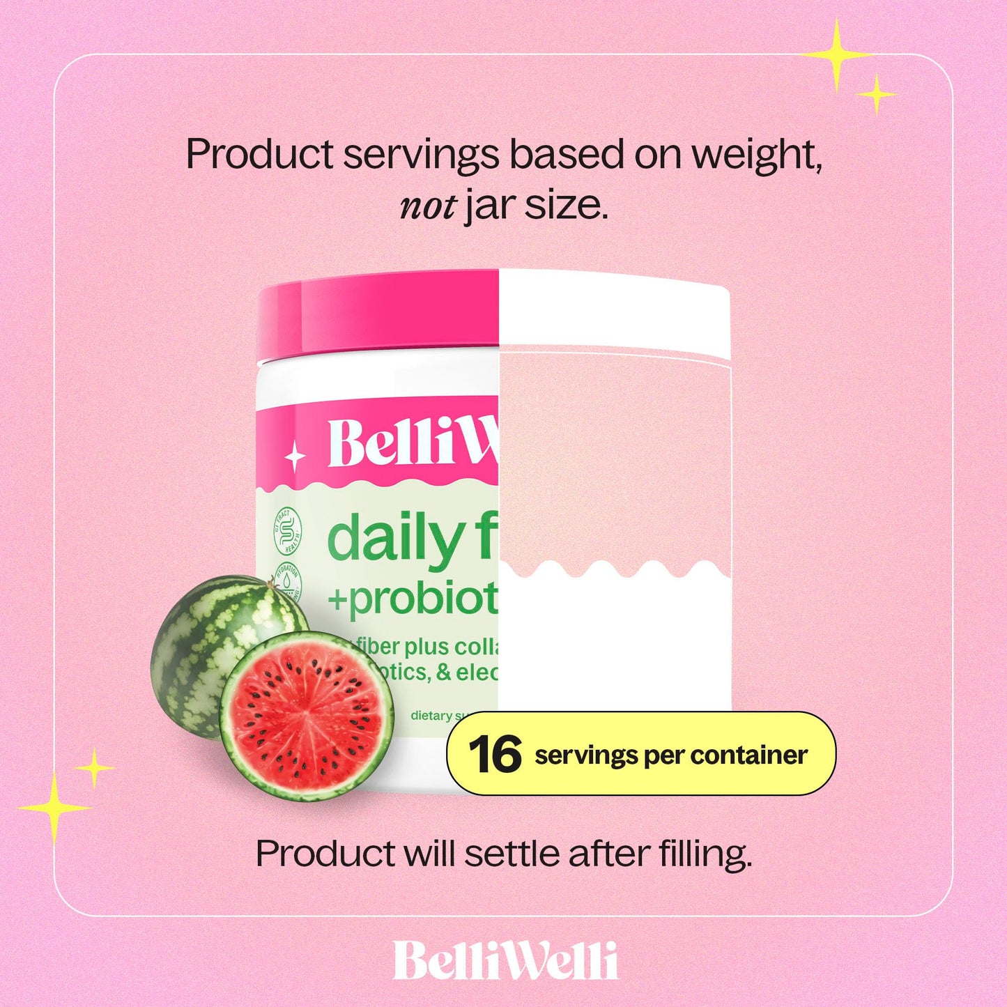 Belli Welli Daily Fiber Supplement Powder with Collagen, Probiotics & Electrolytes | Supports Digestive Health, Gut Balance & Debloating | Watermelon | 16 Servings