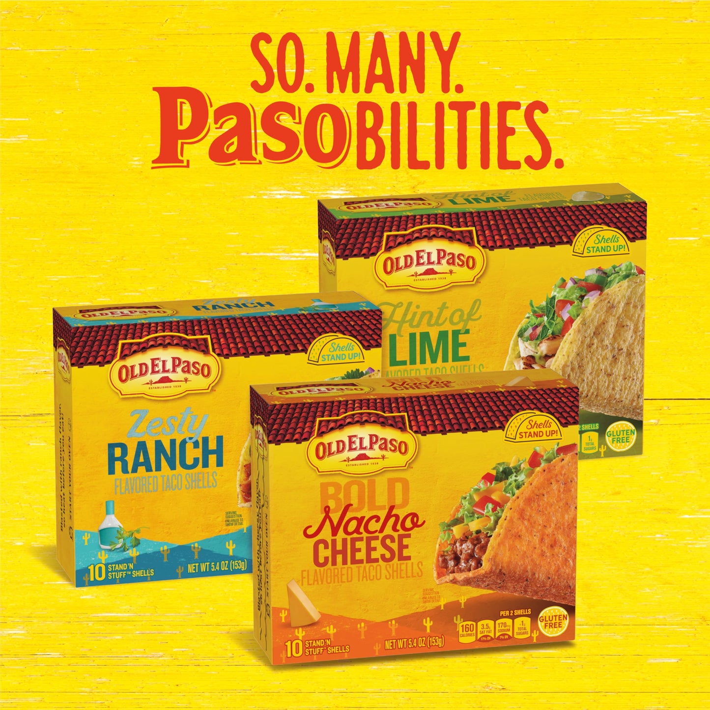 Old El Paso Stand N Stuff Bold Nacho Cheese Flavored Taco Shells 10count Pack of 6