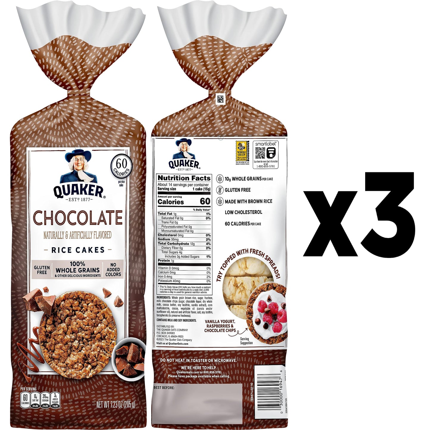 Quaker Large Rice Cakes Chocolate Pack of 3