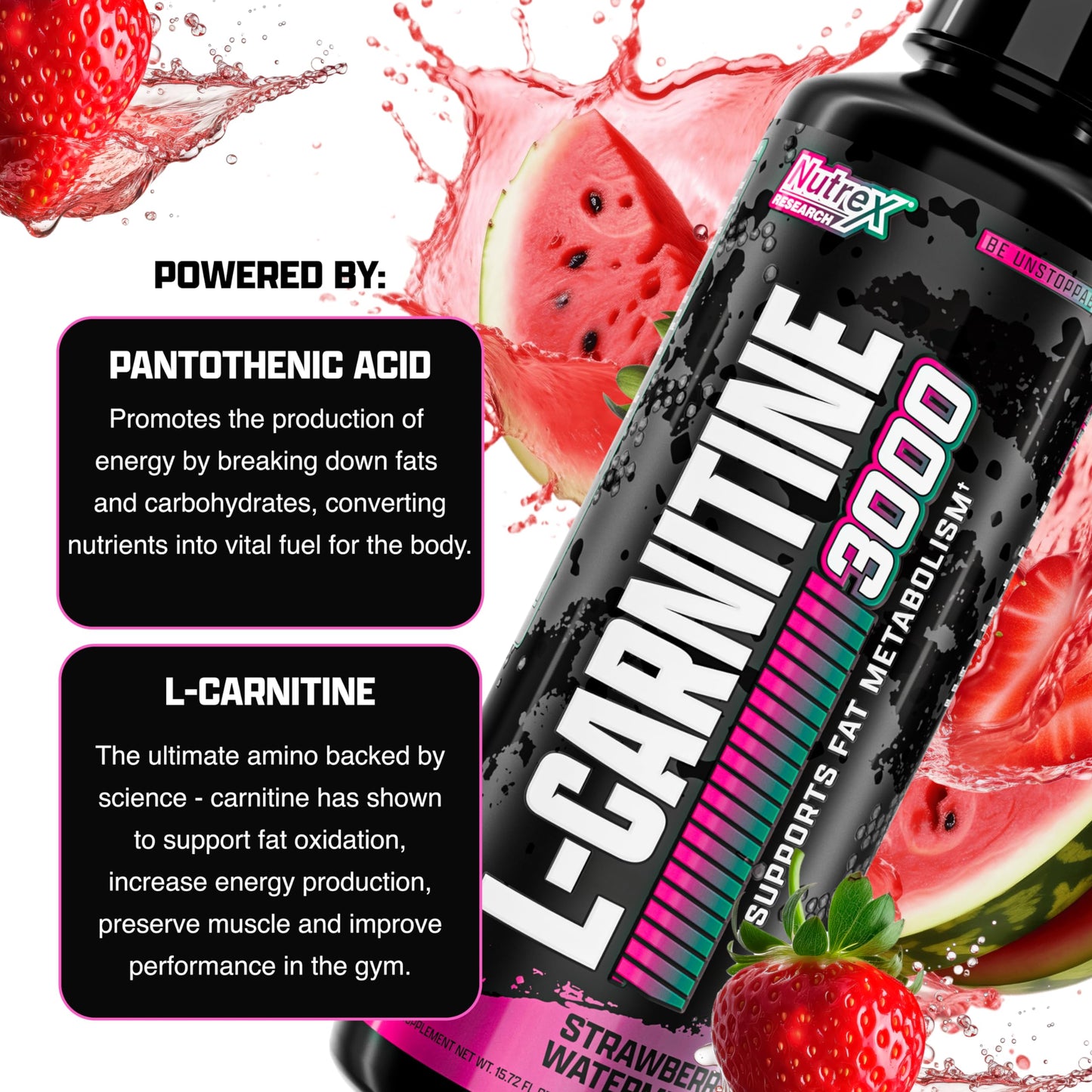 Nutrex Research Liquid Carnitine 3000 | Premium Liquid Carnitine, Stimulant Free (Strawberry Watermelon)