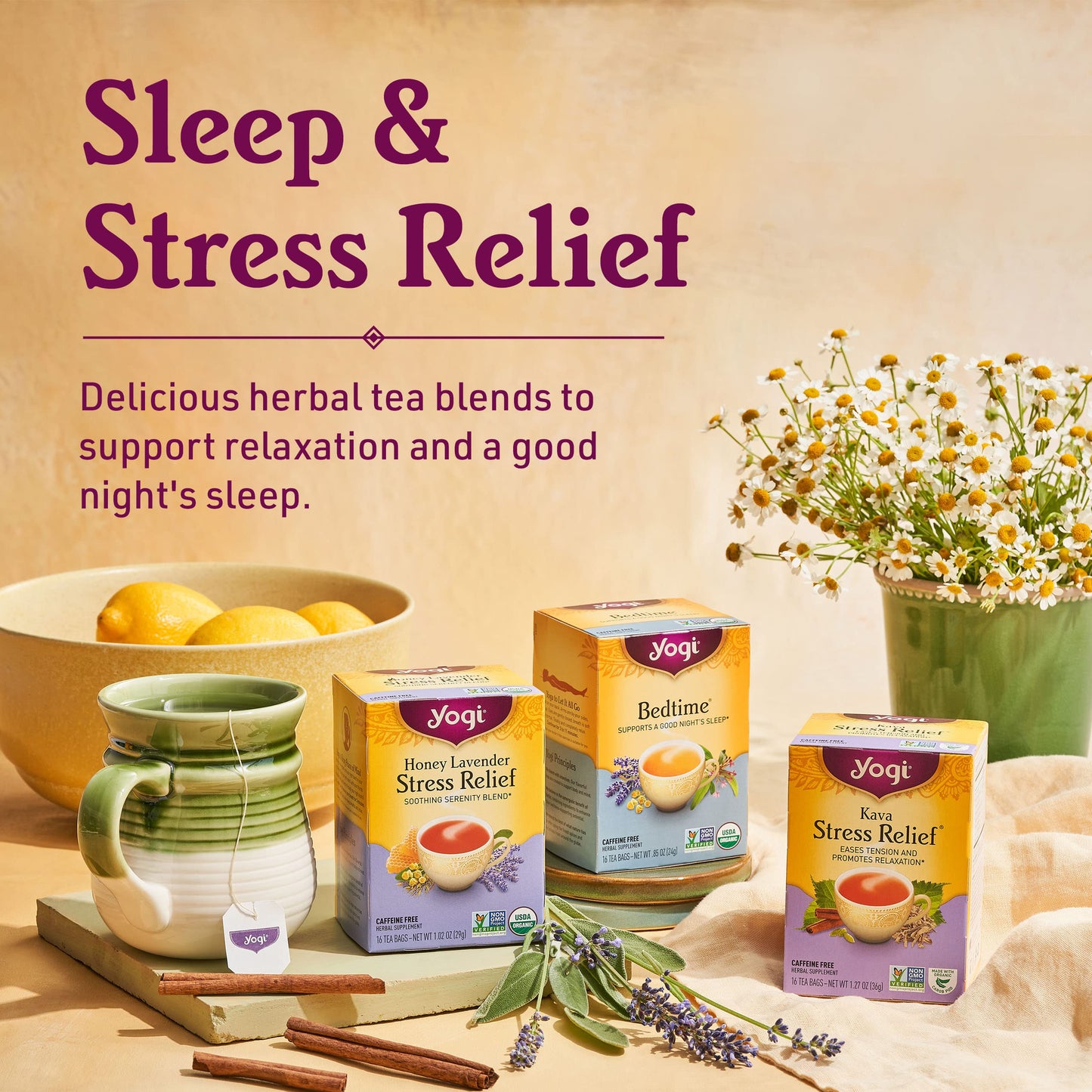 Yogi Tea Sweet Clementine Stress Support Tea  16 Tea Bags per Pack 4 Packs  Stress Support Herbal Tea  Calming Adaptogen Tea  Includes Ashwagandha Root Lemongrass Cinnamon Bark  More