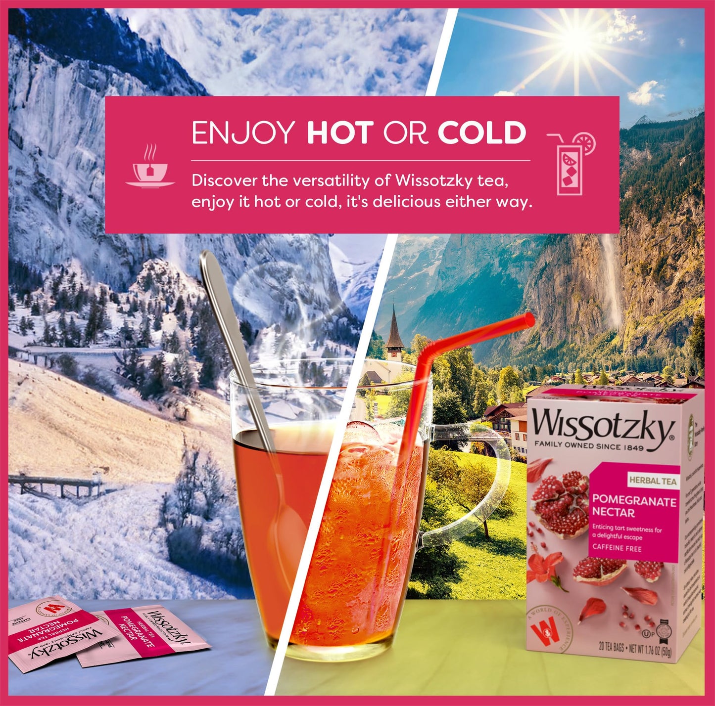 Wissotzky Pomegranate Herbal Tea 3 Pack  60 Tea Bags  Antioxidant Rich  Caffeine Free Tea