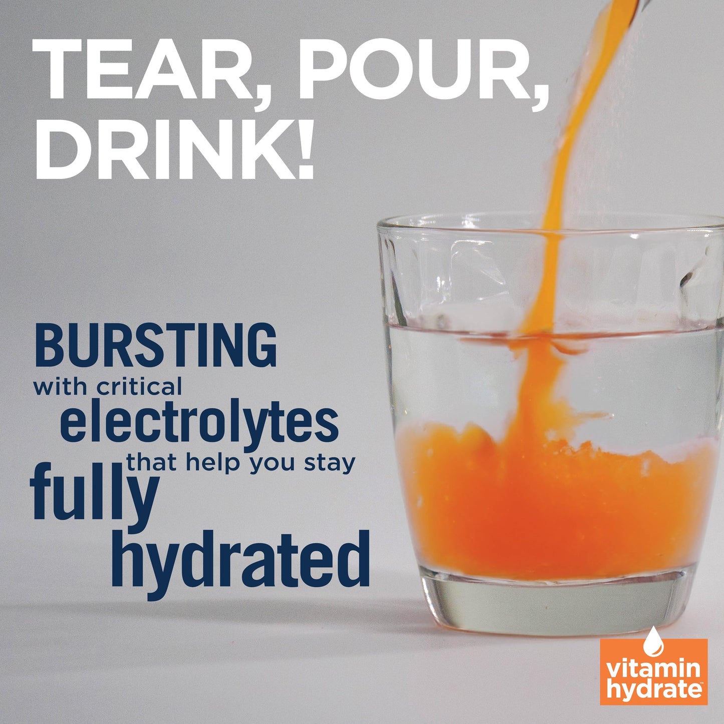 Vitamin Hydrate Electrolyte Powdered Drink Mix, Super Hydration, Boost Stamina & Fight Fatigue, Bursting with Electrolytes, Vitamins & Minerals, 0 Sugar, Orange Blast, 10 Stick Packs
