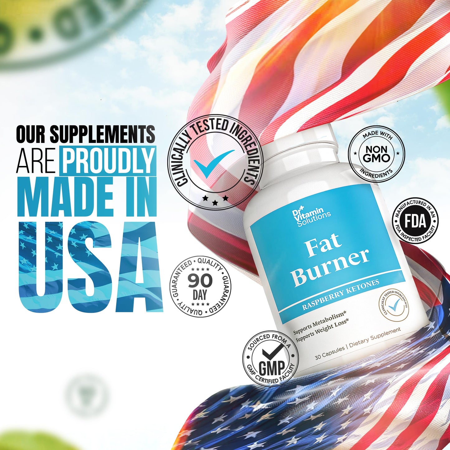 Fat Burner Raspberry Ketones with Green Tea & African Mango - Supports Weight Loss & Metabolism, Non-GMO, All-Natural Formula, 30 Capsules