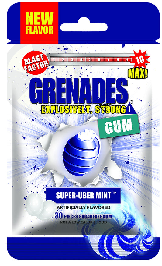Grenades Gum  30ct Bag  STRONG MINT GUM SuperUber Mint  Ultimate Fresh Breath  Serious Sinus Busting Power