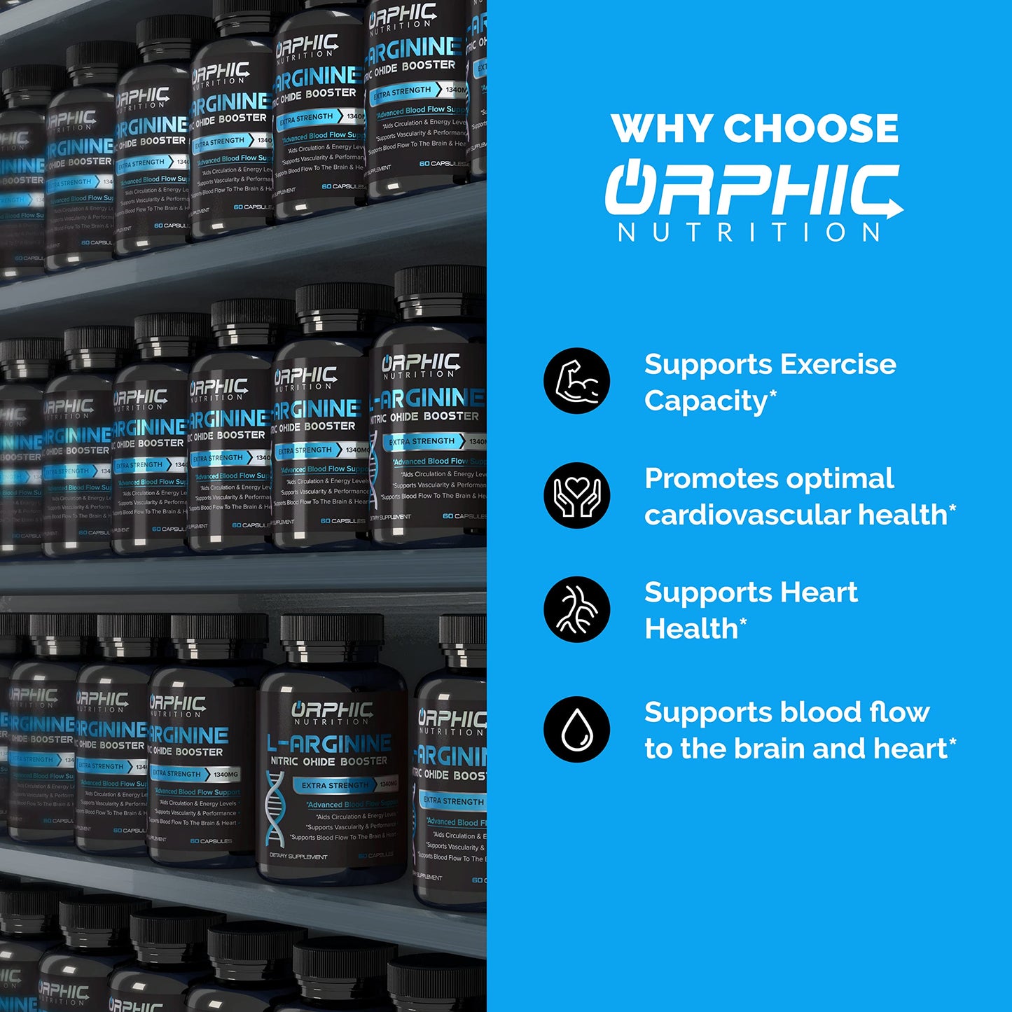 ORPHIC NUTRITION L Arginine Supplement for Men 1000mg+ - 60 Capsules - L Citrulline and Nitric Oxide Supplement to Support Muscle Health, Exercise Endurance, Vascularity, Heart Health, Energy Levels*