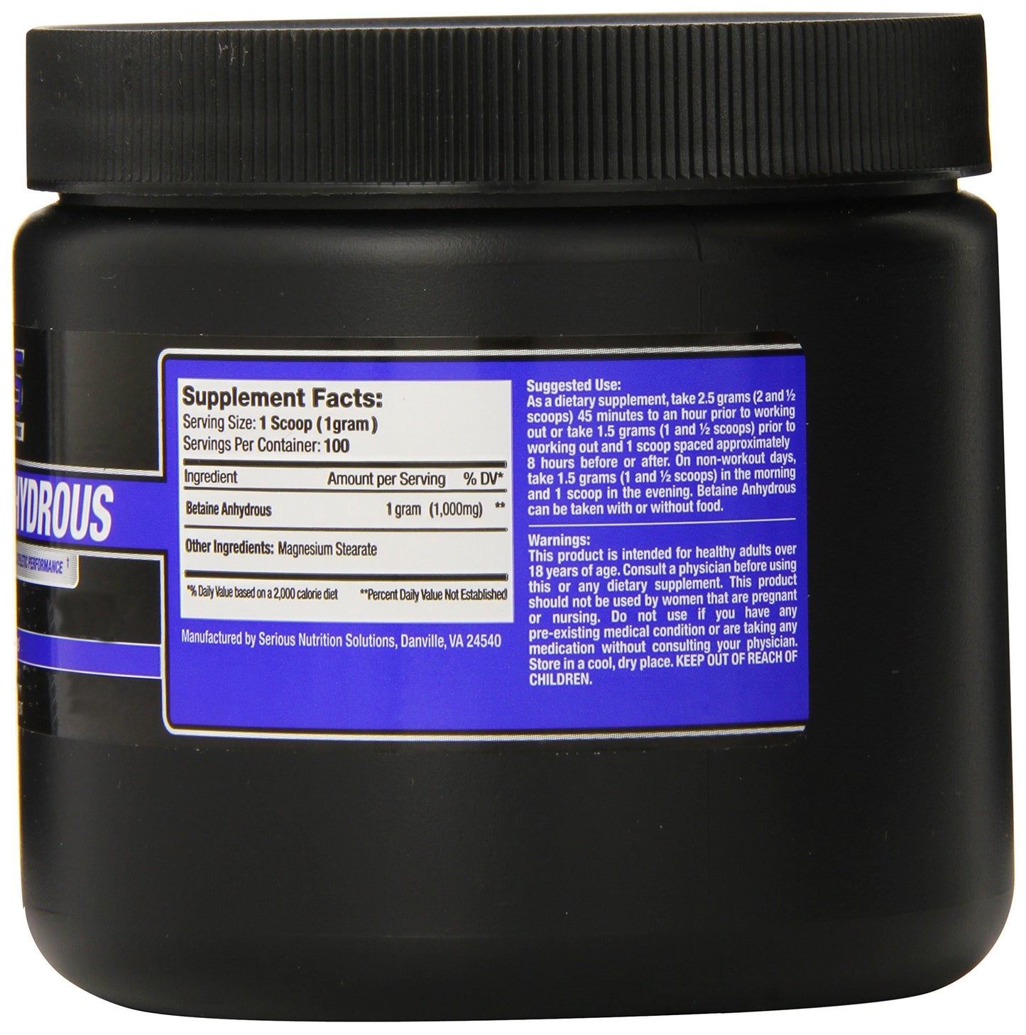 Serious Nutrition Solution Betaine Anhydrous Dietary Supplement, 100 Gram