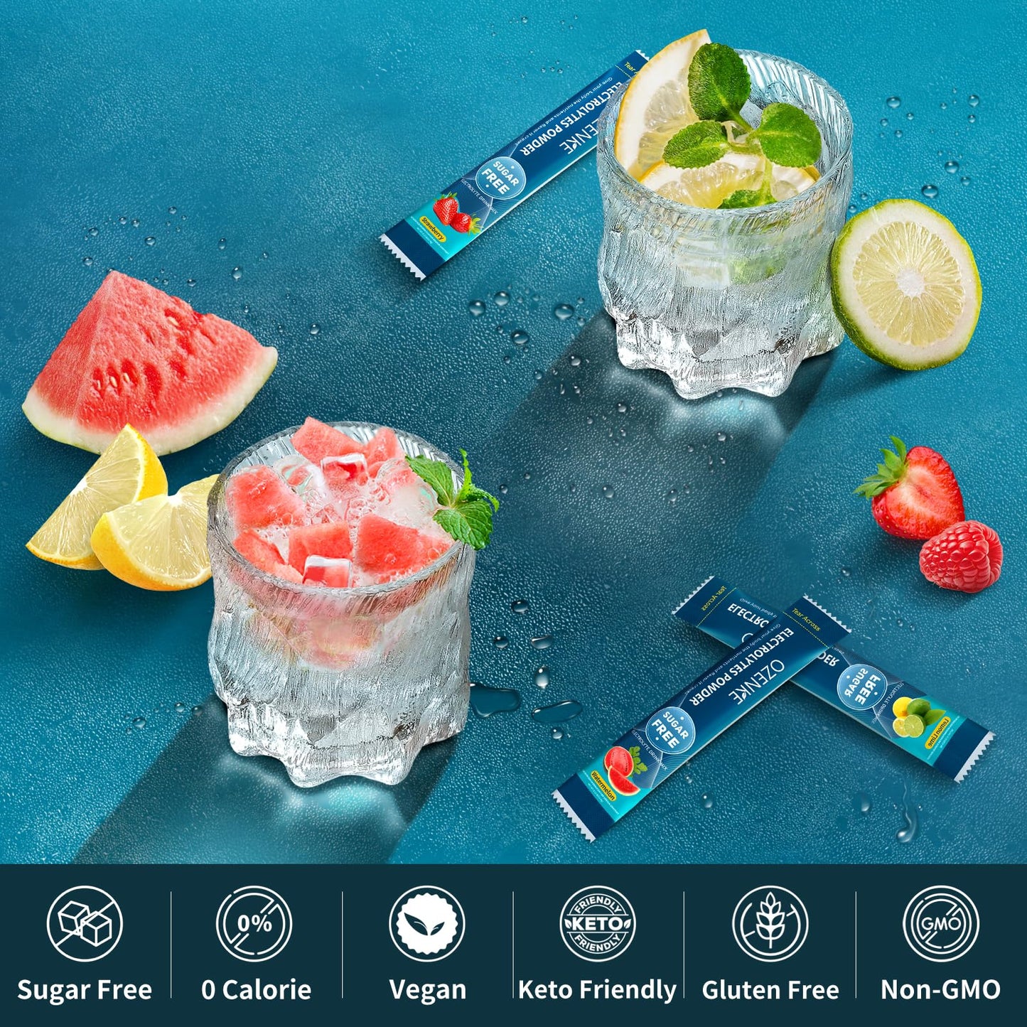 OZENKE Electrolytes Powder Packets, Hydration Packets, Electrolytes Powder No Sugar, Portable Electrolyte Drink Mix for Rapid Hydration, Sugar Free & Low Sodium | 0 Calorie | 7 Flavors | 20 Sticks