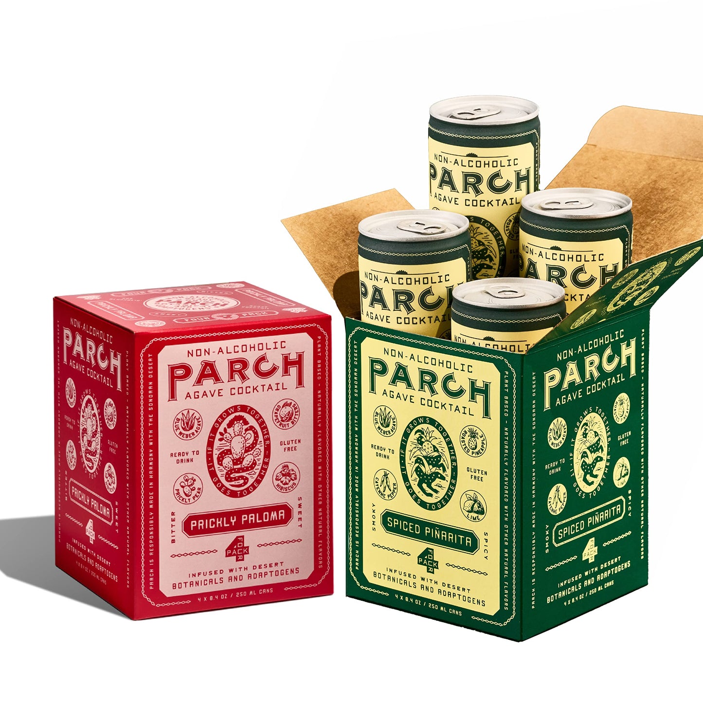 PARCH Spiced Pinarita  Prickly Paloma Variety Pack Ready to Drink Non Alcoholic Agave Cocktail Infused with Desert Botanicals  Adaptogens Plant Based Gluten Free  Vegan 84 oz x 8 pack