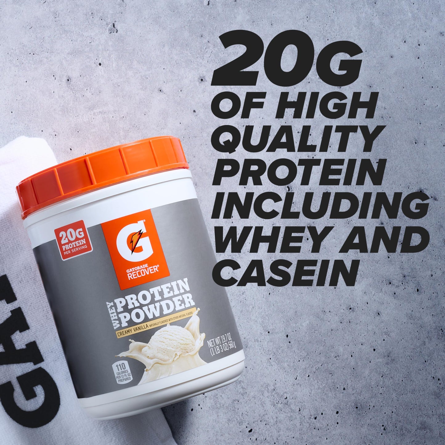 Gatorade Whey Protein Powder, 20 Servings Per Canister, 20 g of Protein Per Serving, Vanilla, 19.7 Oz