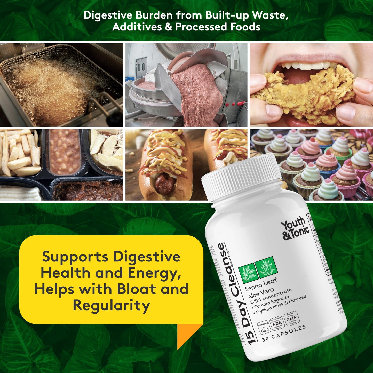 Youth & Tonic 15 Day Colon & Kidney Cleanse - Full Body Detox Pills for Bloating, Gut, Bladder, Urinary Tract & Kidney Flush Support - Senna & Cranberry Herbal Supplement, 60 Pills for Men & Women