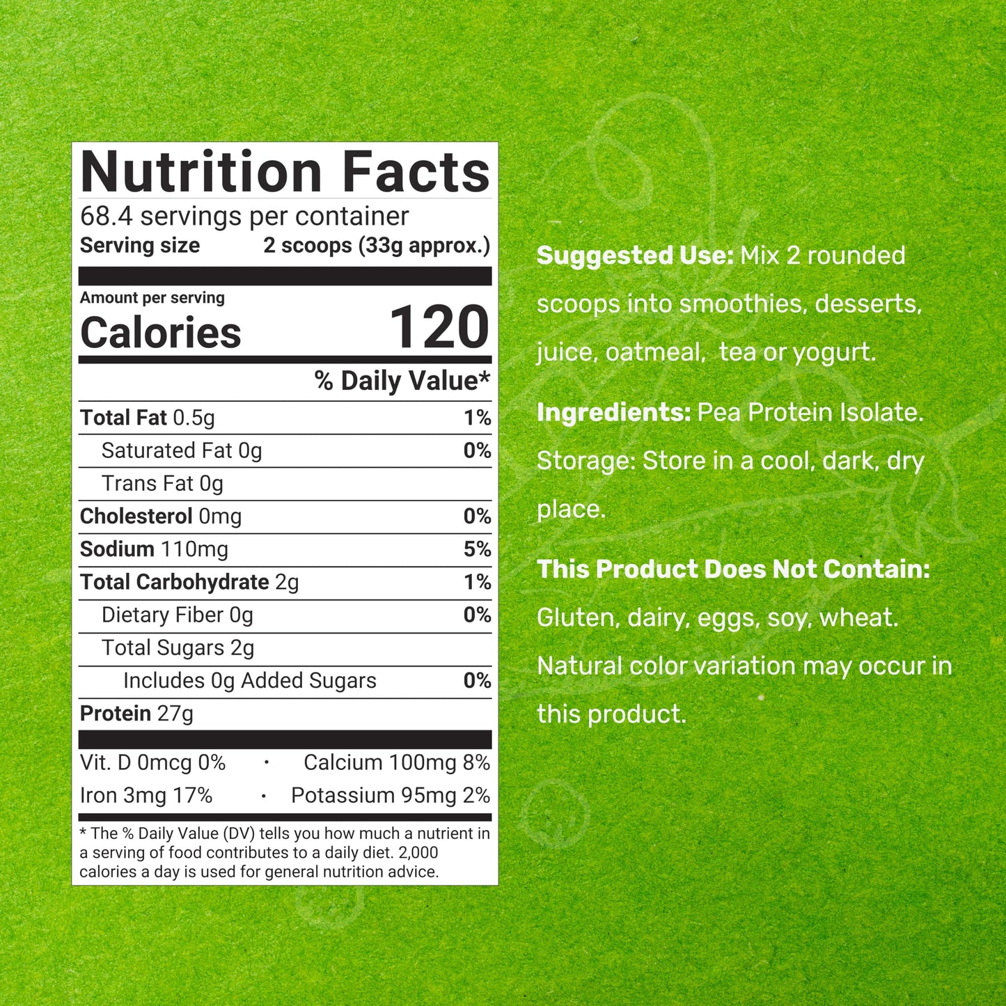 DEAL SUPPLEMENT Unflavored Pea Protein Powder, 5lbs - Premium North American Grown Peas - Easily Digested Isolate Form - Great for Shakes, Bars, or Snacks - 27g Protein Serving, Soy Free, Vegan