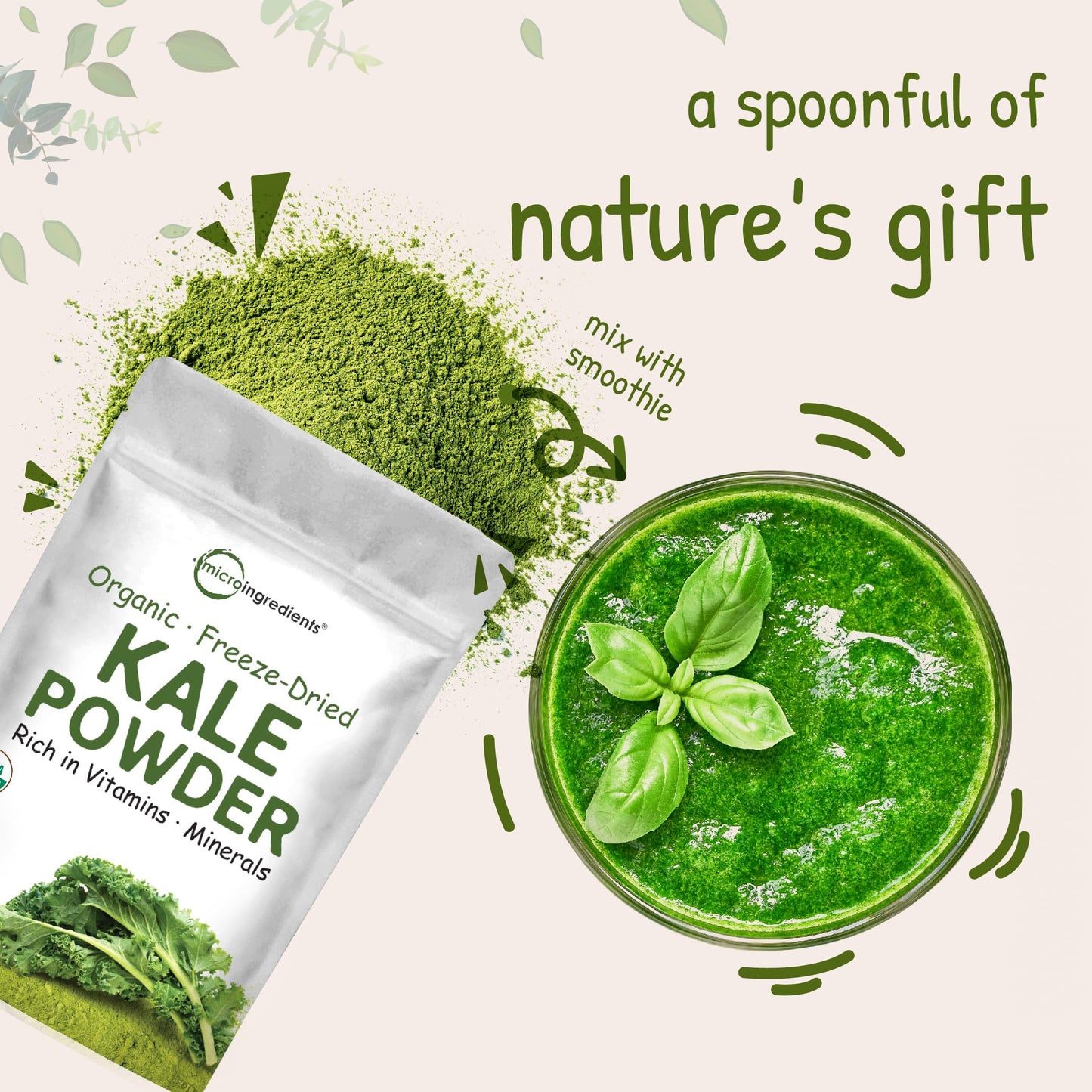 Sustainably US Grown Organic Kale Powder 2 Pounds  Fresh Freeze Dried Source  NutrientDense Greens Superfood  Kale Tea and Green Drink Mix  907 Servings No GMOs Vegan Friendly
