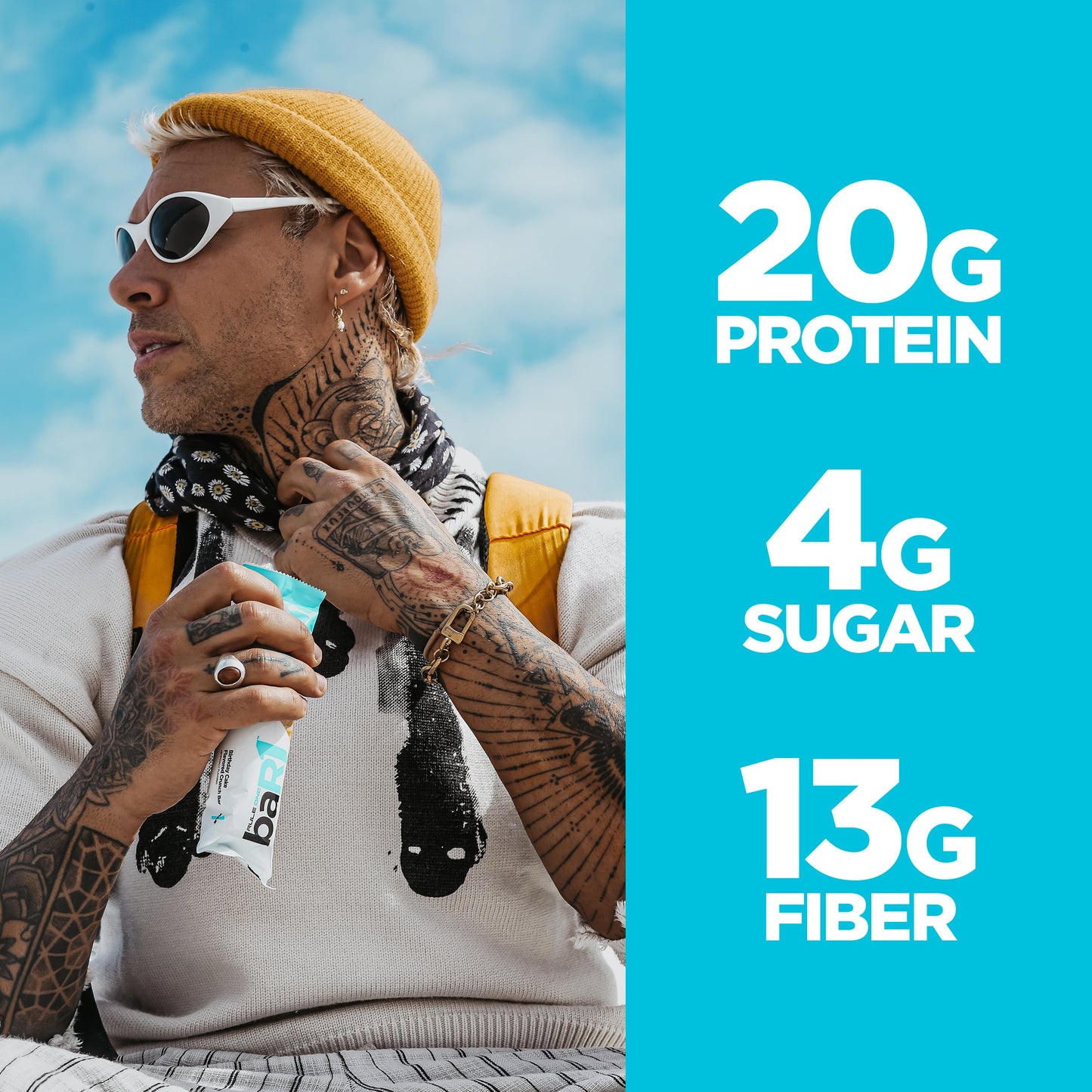 Rule 1 baR1 Crunch Bar - On-The-Go Convenient Protein Snack Bars with 20g Premium Protein, Naturally-Packed with EAAs/BCAAs, Hunger-Filling Fiber (12 Count Box, Birthday Cake)