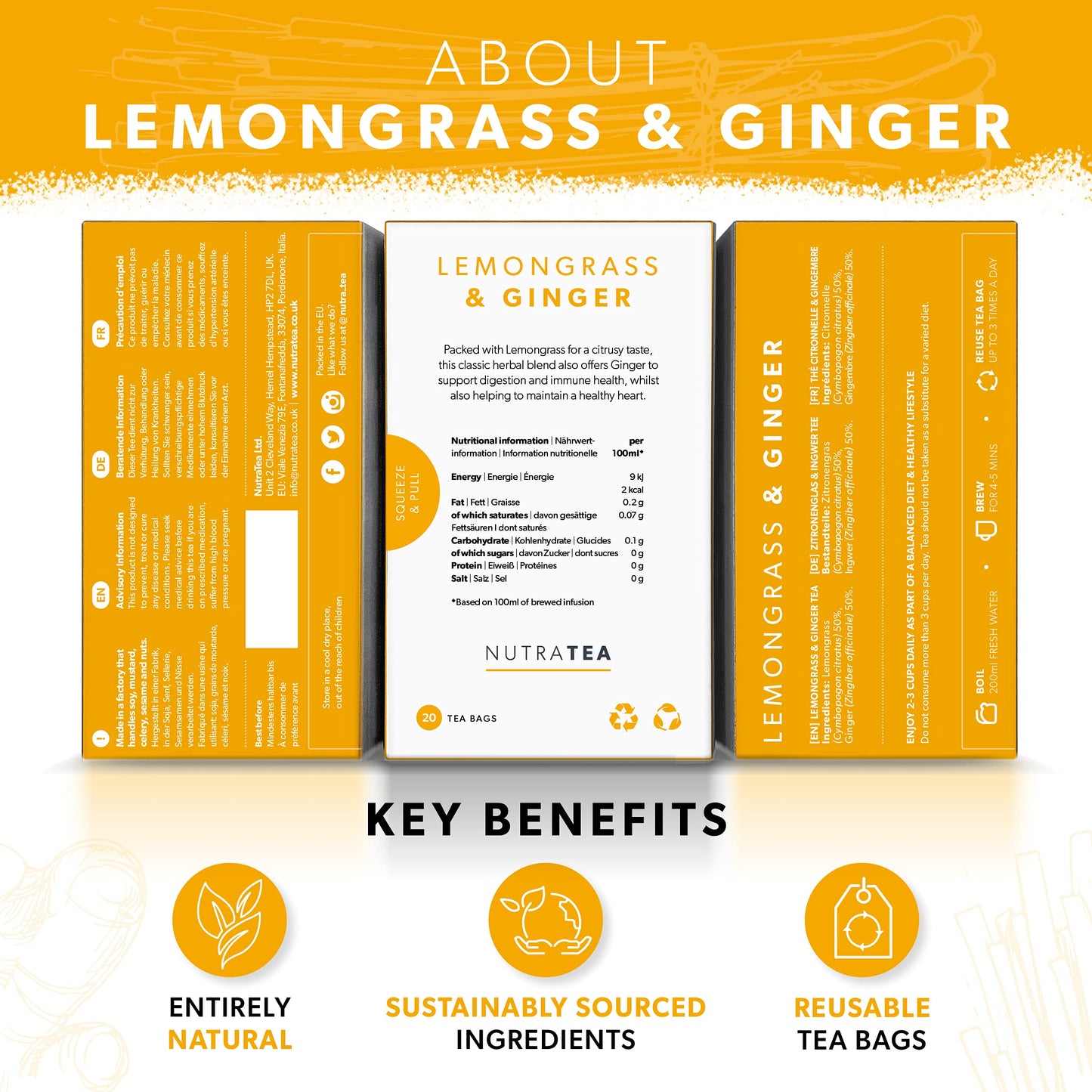 Nutra Tea  Lemongrass  Ginger Tea  40 Tea Bags  Herbal Tea  2 Pack