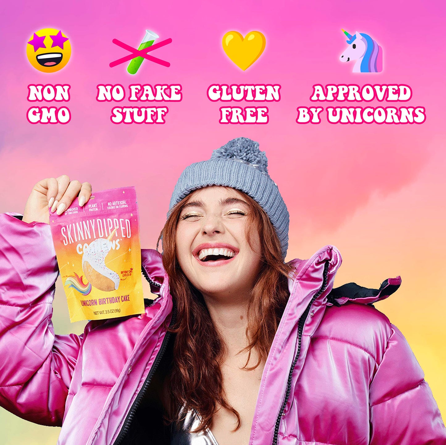 SkinnyDipped Unicorn Birthday Cake Cashews Healthy Snack Plant Protein Gluten Free Resealable Bags 35 Ounce Pack of 5