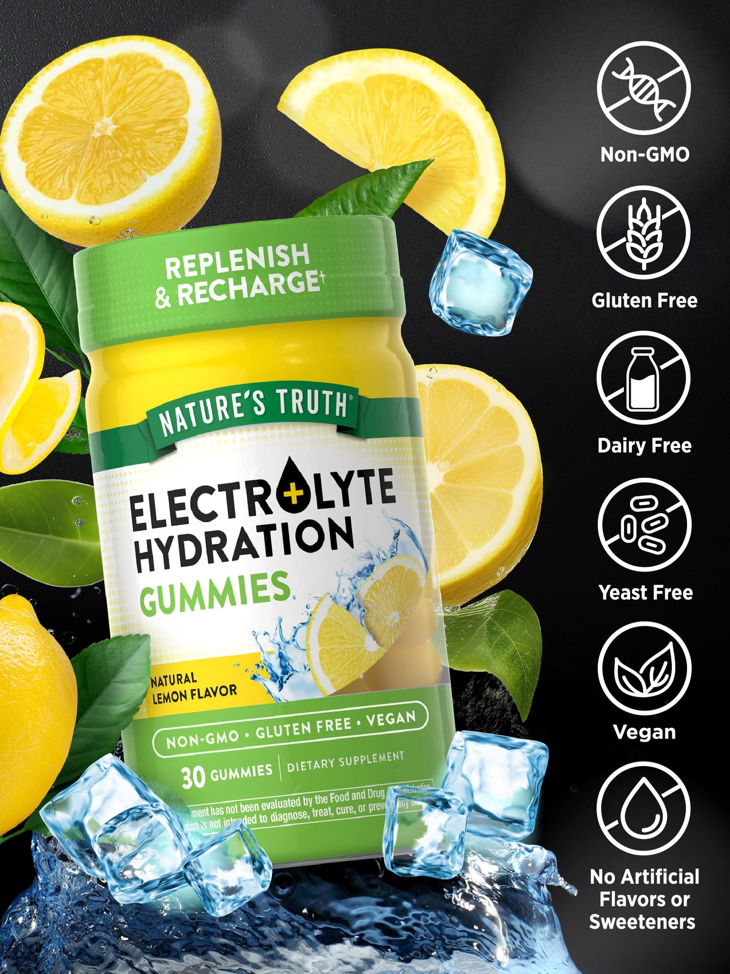 Nature's Truth Electrolyte Gummies for Hydration | 30 Count | Vegan, Non-GMO & Gluten Free Supplement | Lemon Flavor