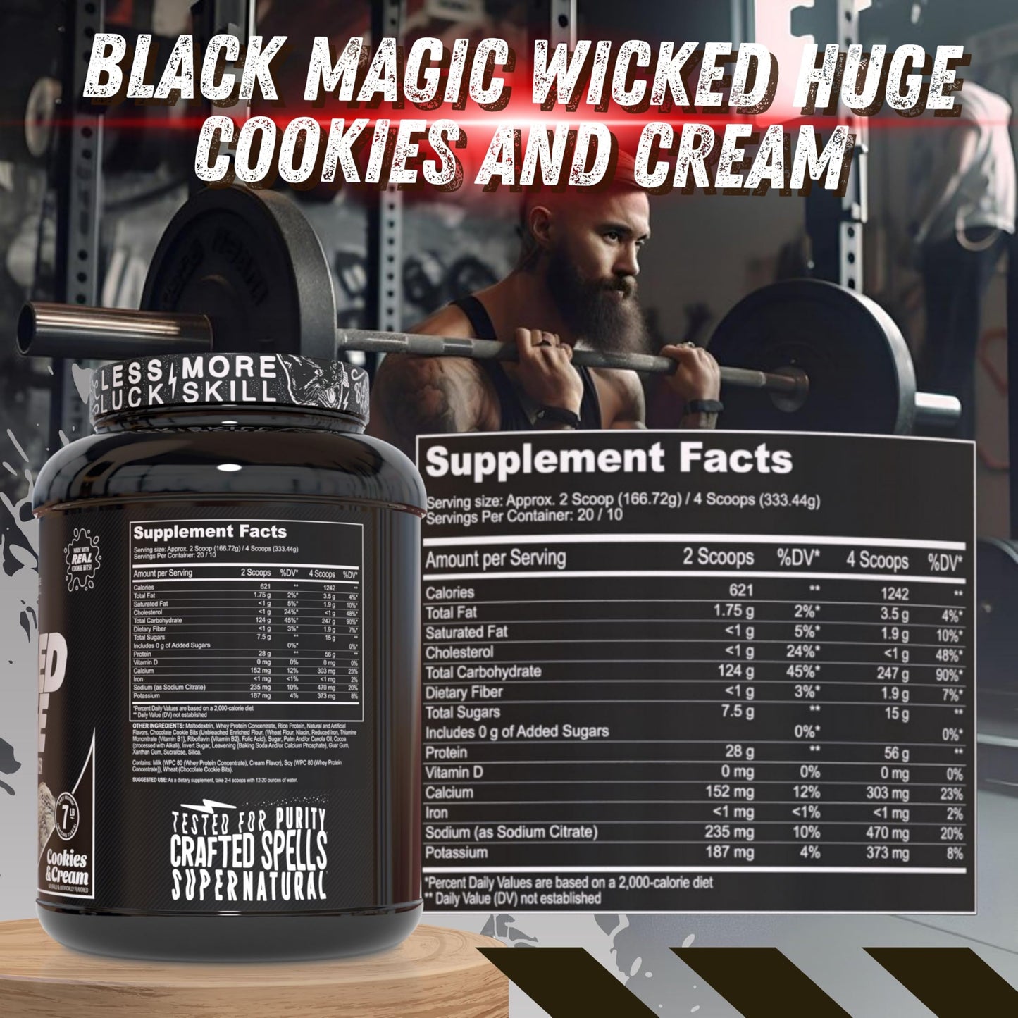 Worldwide Nutrition Bundle Compatible with Black Magic Wicked Huge - Mass Gainer Cookies and Cream Flavor for Muscle Support and Recovery, 7.68 LBS Protein Powder Supplement with Keychain