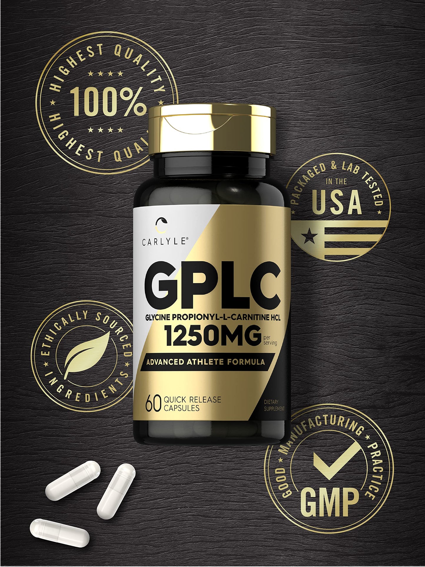 Carlyle GPLC Glycine Propionyl-L-Carnitine HCL Supplement | 1250mg | 60 Capsules | Advanced Athlete Formula | Non-GMO, Gluten Free