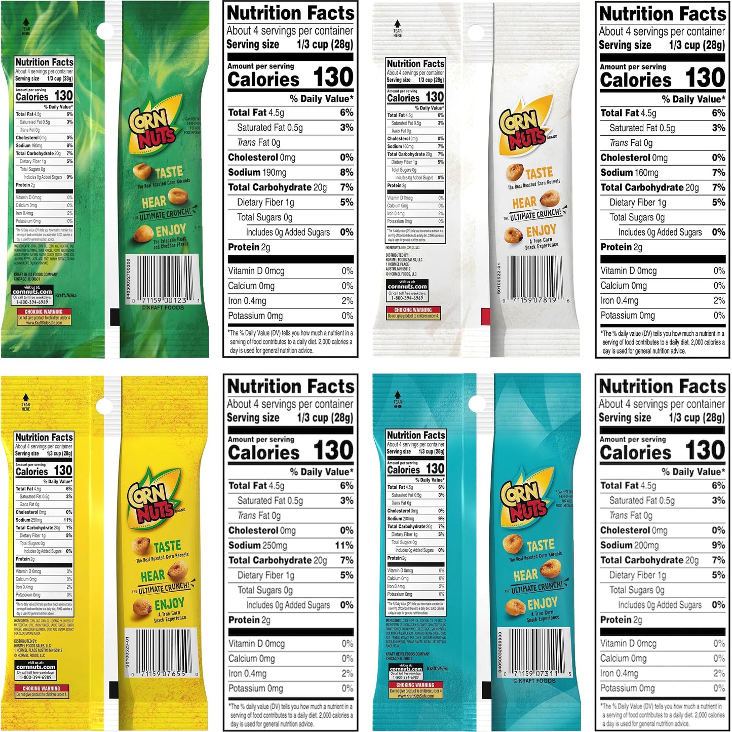 Corn Nuts Variety Pack  12 Pack  4 Ounces Each  Loaded Taco Chile Picante Ranch Original Mexican Street Corn and BBQ  Bulk Box  With Mighty Merchandise Bag Clip