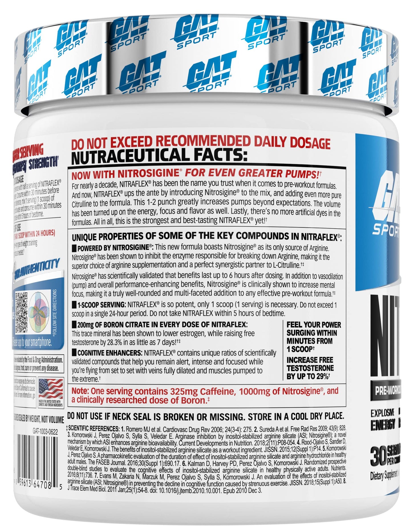 GAT SPORT Nitraflex Advanced Pre-Workout Powder, Increases Blood Flow, Boosts Strength and Energy, Improves Exercise Performance, (Blue Raspberry, 30 Servings)