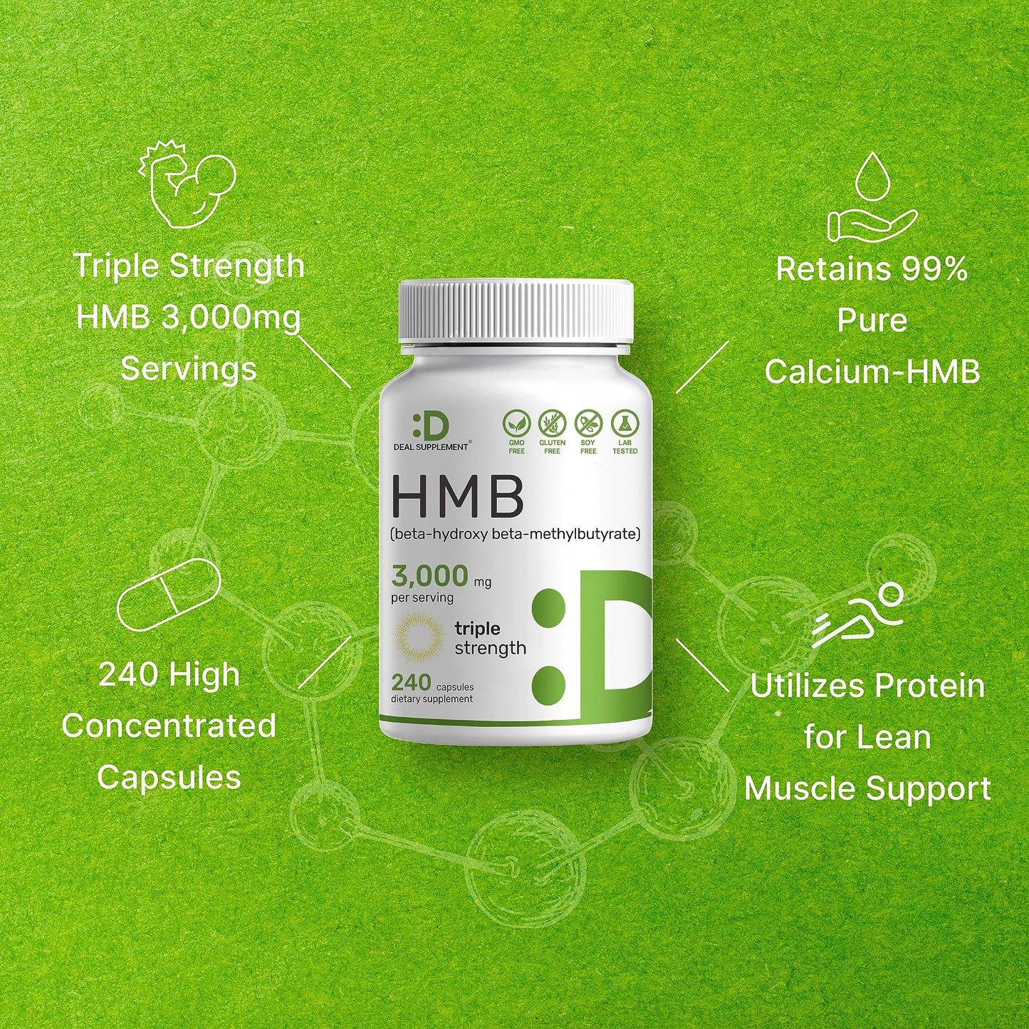 DEAL SUPPLEMENT Ultra Strength HMB Supplements 3,000mg Per Serving, 240 Capsules | Third Party Tested | Supports Muscle Growth, Retention & Lean Muscle Mass | Fast Workout Recovery