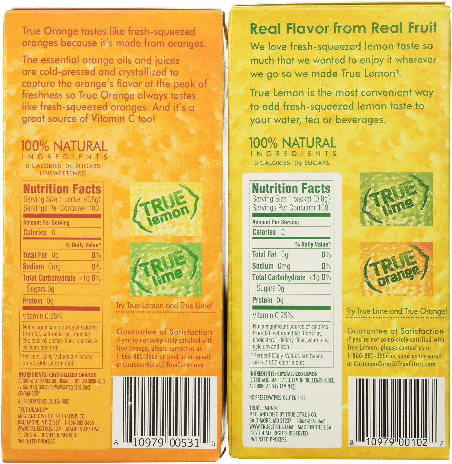 True Lemon and True Orange Dispenser Packets 100ct 2pk Variety Natural Flavored Water Enhancer Great Powdered Drink Mix for Paleo Diet Atkins Diet or Other Diets 100 Natural Drink Mix