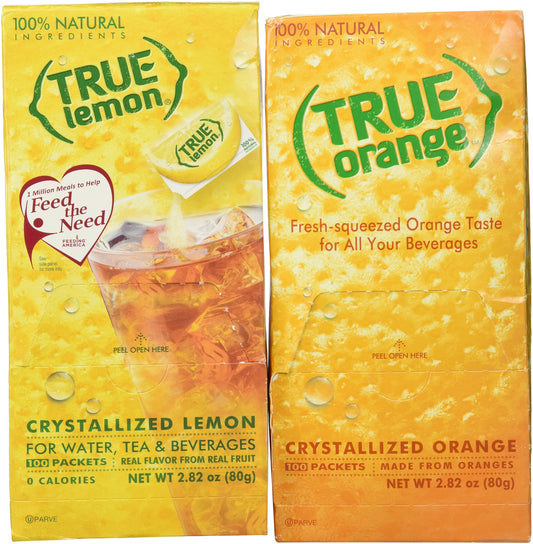 True Lemon and True Orange Dispenser Packets 100ct 2pk Variety Natural Flavored Water Enhancer Great Powdered Drink Mix for Paleo Diet Atkins Diet or Other Diets 100 Natural Drink Mix