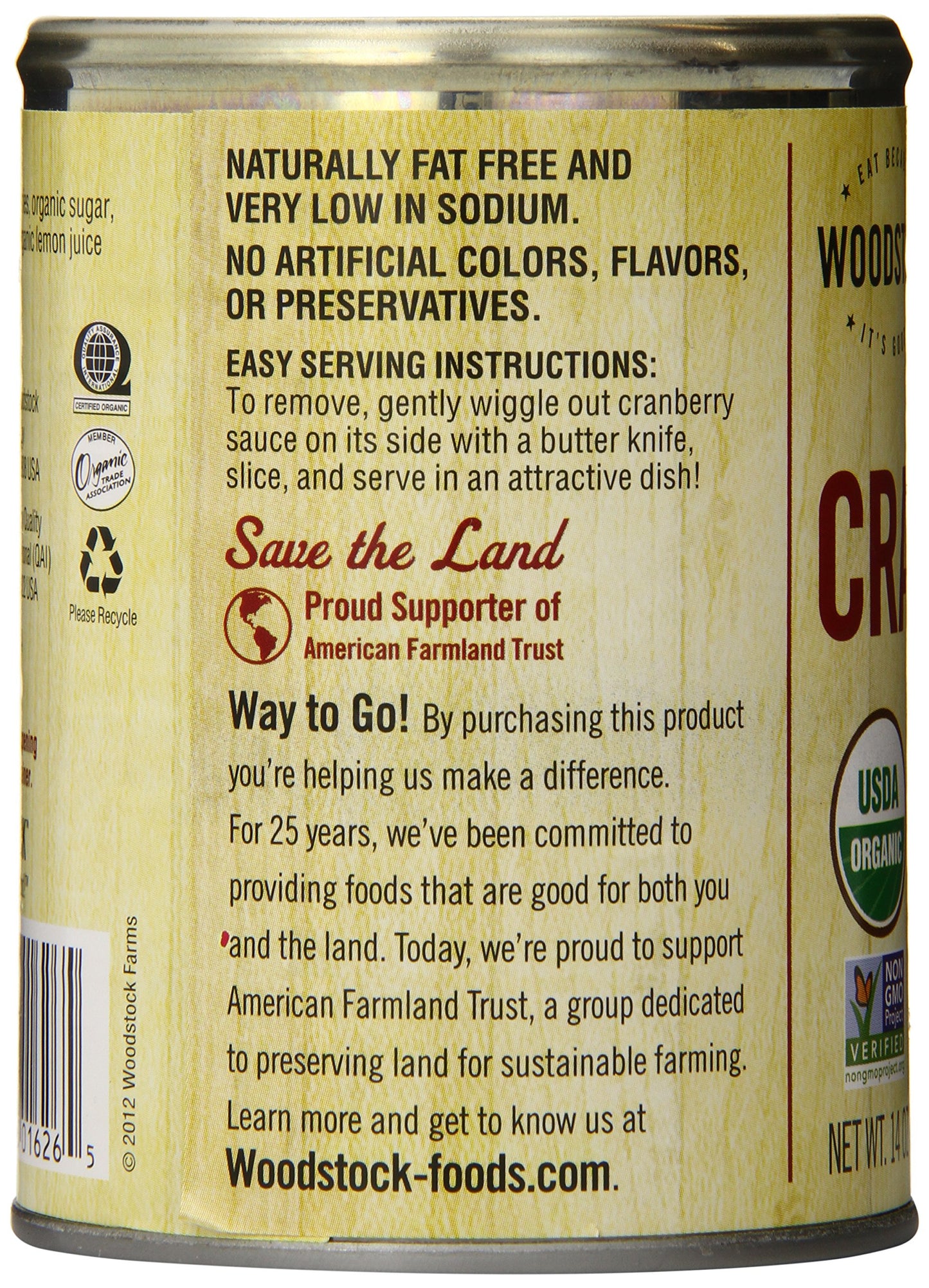 Woodstock Farms  Organic Jellied Cranberry Sauce  14 oz