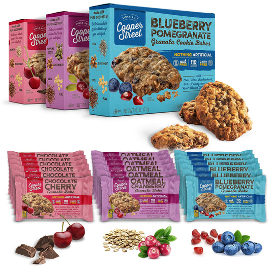 Cooper Street Cookies Healthy Breakfast Bakes Granola Bars W Blueberry Pomegranate White Chocolate Chip Cranberry  Cherries Variety Pack of 3
