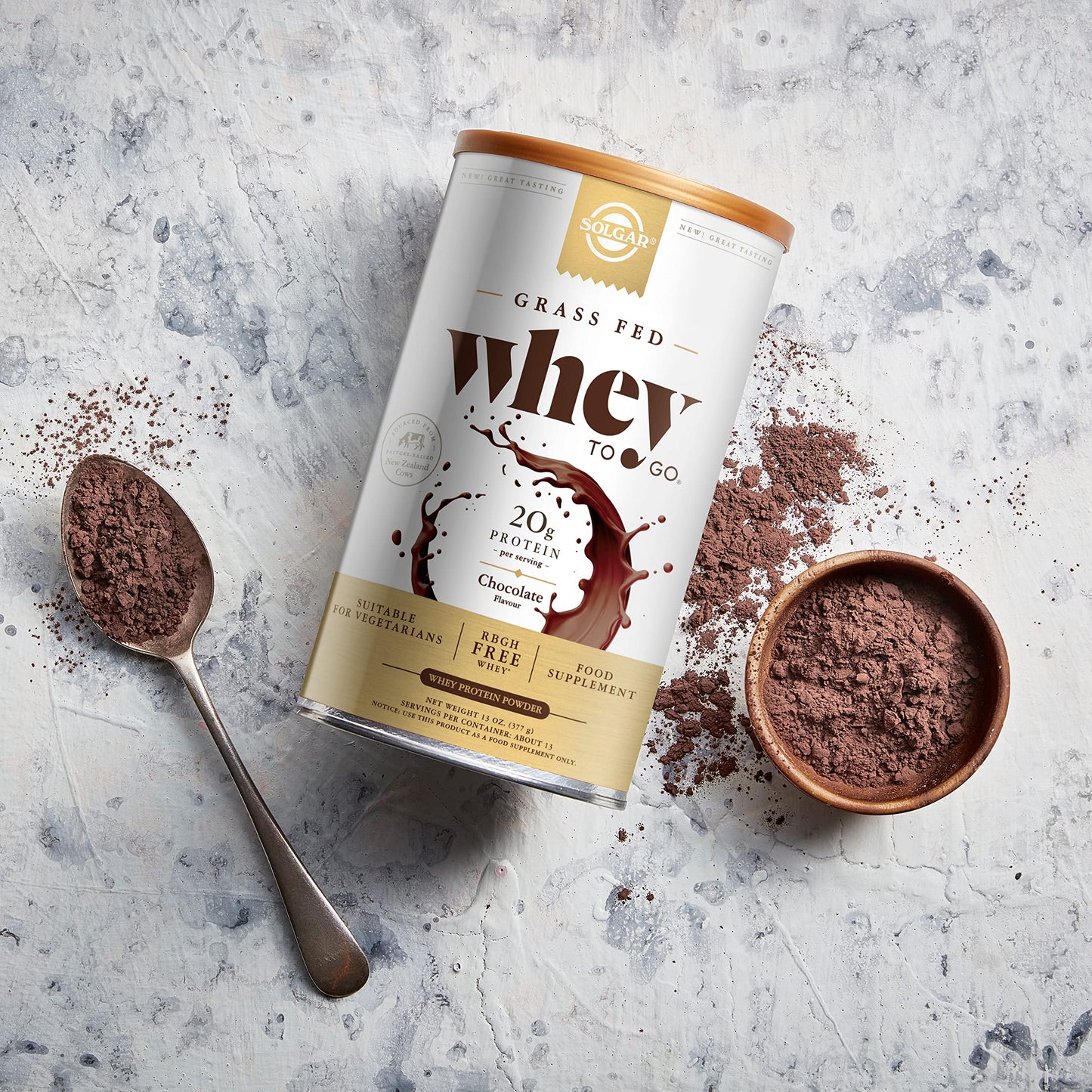 Solgar Whey To Go Protein Powder, Chocolate, 42 oz - Isolate and Concentrate - Mixes Easily for Smooth Taste - Gluten-Free - 20g Protein per Serving